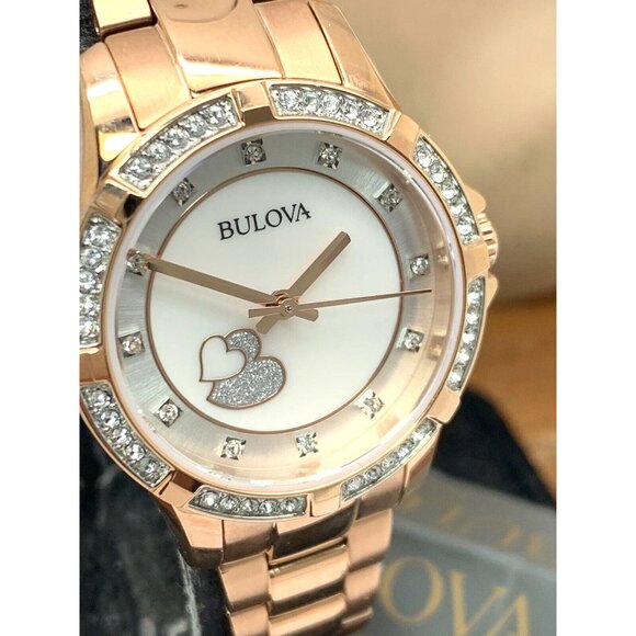 Bulova Women's Watch 98L303 Quartz Crystal Accent Rose Gold Stainless Steel - Picture 13 of 14